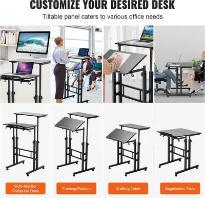 Produktbild von Famanu Steh-Sitz-Büro - Höhenverstellbar - 67,1 cm - 114,0 cm - Mit 360° drehbaren Rollen