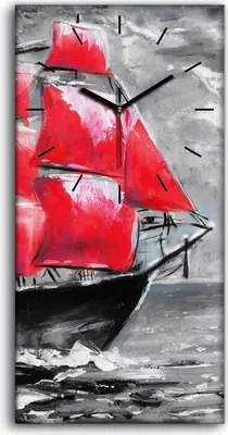 Produktbild von Wohnzimmer-Bild Leinwand Uhr Geräuschlos 30x60 Segel Boote rot Wasser Himmel - schwarze Hände