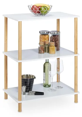 Obrázok produktu pre TRANKIELO® – Stabilný regál s 3 policami – MDF a bambus – 79 x 60 x 40 cm – Biely/prírodný – Multifunkčný úložný regál