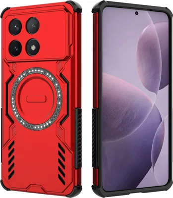 Obrázek produktu pro Magnetické pouzdro pro Xiaomi Poco F6 Pro / Redmi K70 / K70 Pro, hybridní PC a TPU nárazník, větrací otvory pro odvod tepla pouzdro Červený