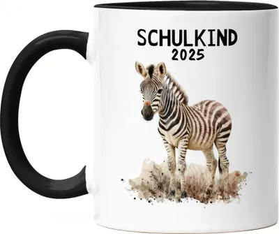 Produktbild von Schulkind 2025 Zebra Tasse Schwarz Einschulungs-Geschenk Erstklässler Schulanfang