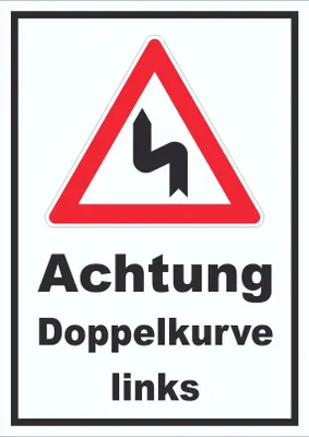 Produktbild von Schild Achtung Doppelkurve links A0 (841x1189mm)