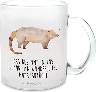 Produktbild von Mr. & Mrs. Panda Tee Tasse Nasenbaer - Transparent - Geschenk, Teetasse, aus Glas, Trinkglas, Bär, Nasenbären, Häferl, Lustige Sprüche, Pott, Rüsselbär, Nasenbär