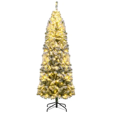 Obrázok produktu pre COSTWAY Umelý vianočný stromček 180 cm, vianočný stromček s 260 teplými bielymi LED diódami, sneh a 8 režimov, úzky vianočný stromček, umelý vianočný stromček