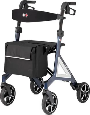 Produktbild von Bischoff & Bischoff Alevo Country Rollator, faltbar, Gehwagen mit Profil-Bereifung und abnehmbarer Tasche, Sitzhöhe 58,5 cm, Nacht-Blau