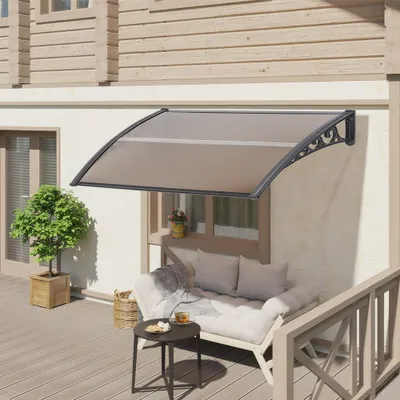 Produktbild von Vordach 80x120cm für die Haustür und Terrasse Überdachung Pultbogenvordach Kunststoff Alu braun