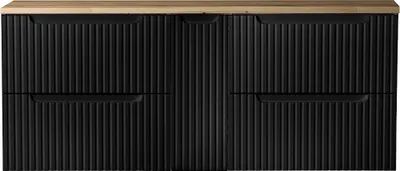 Produktbild von Doppelwaschtisch-Unterschrank 140cm, in schwarz mit Eiche, NEWPORT-56-BLACK