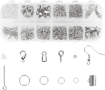 Image de Kit de fabrication de bijoux, 800 pièces, argenté, accessoires pour la création de boucles d'oreilles, colliers et bracelets