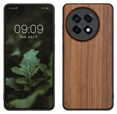 Produktbild von kwmobile Handyhülle für OnePlus 13R Hülle Holz - Case mit TPU Bumper - Stoßfestes Hardcase - Schutzhülle Cover in Dunkelbraun