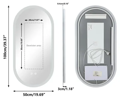 Zdjęcie produktu dla Lustro do łazienki LED - Owalne, podświetlane lustro ścienne - Z możliwością regulacji jasności, anty-mgielne, bez ramki - Lustro do makijażu, 100x50 cm