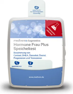 Productafbeelding van Medivere Diagnostics Hormonevrouw Plus speekseltest - Bepaling van cortisol, DHEA, oestrogeen, oestriol, progesteron en testosteron