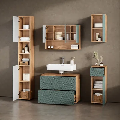 Produktbild von Waschbeckenunterschrank Livinity Ronco Grün 80 x 58.6 cm mit 2 Schubladen, Model 52904