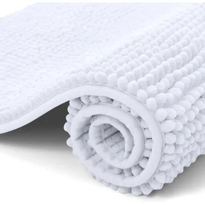 Obrázok produktu pre Koberček do kúpeľne, materiál: chenille, protišmyková podložka, 50x80 cm, vysoko savý, umývateľný, biela farba