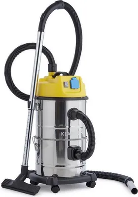 A studio shot of a wet/dry vacuum cleaner against a white background.