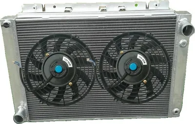 Productafbeelding van Aluminiumradiator, afmetingen kern: 17-3/8" x 23-1/4" x 2", totale afmetingen: 19-3/8" x 27-3/4" x 2-1/4", inlaat/uitlaat: 1-3/4", 3 rijen, compatibel met Ford Thunderbird 1964-1966