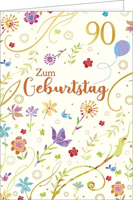 Produktbild von Kopie von 90. Geburtstag - A4 Karte mit Umschlag – Blumen - „Zum 90. Geburtstag“ #1