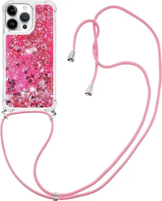 Produktbild von iPhone 16 Pro Max Hülle - Coverup Liquid Glitzer Back Cover mit Handykette - Rosa