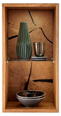 Produktbild von Wandregal aus massivem Eichenholz (BxHxT 34x64x20 cm) mit Glasboden
