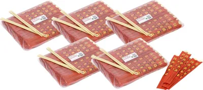Produktbild von [ 5x 100 Paar ] Einmal Essstäbchen aus Bambus 22cm einzeln verpackt DOUBLE HAPPINESS