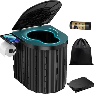 Produktbild von Campingtoilette, Tragbare Toilette, Klapptoilette, Mobile Toilette, mit Papierrollenhalter und Telefonablage, für Camping, Wandern, Reisen, Angeln