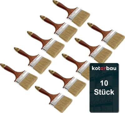 Produktbild von KOTARBAU® 10er Set Flachpinsel 4“ Borstenlänge 100 mm Lasurpinsel Lackierpinsel Malerpinsel Holzpinsel Lackiert für Renovierungsarbeiten