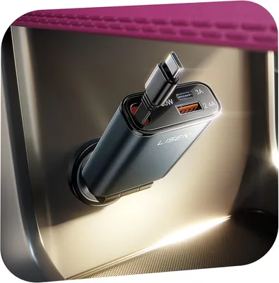 Produktbild von LISEN 57W KFZ Ladegerät USB C Zigarettenanzünder Einziehbar Schnelllader PD