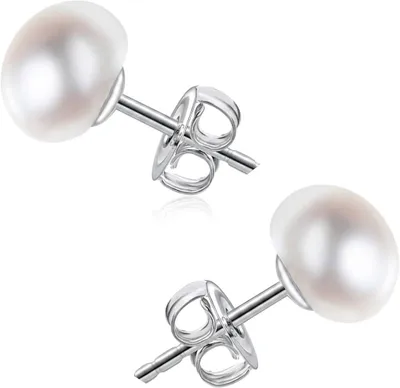 Produktbild von Perlenohrringe (Silber 7mm) 925 Sterling Silber 14K Gold vergoldet mit echten Süßwasserperlen