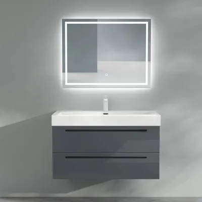 Produktbild von Mai & Mai Badmöbelset Komplett Set Waschbeckenunterschrank Unterschrank mit Waschschbecken aus Mineralguss und Led-Badspiegel Quadratto