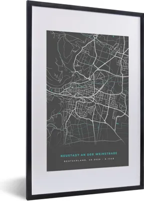 Produktbild von MuchoWow® Gerahmtes Poster Stadtplan - Neustadt an der Weinstraße- Deutschland - Karte 40x60 cm - Poster mit Schwarzem Bilderrahmen Wandposter Rahmen Foto Bilder - Poster in Rahmen