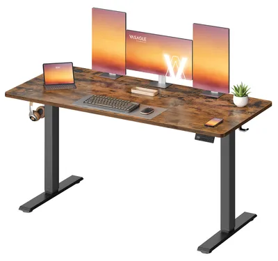 Obrázek produktu pro VASAGLE Elektricky výškově nastavitelný stůl, funkce paměti se 4 výškami, psací stůl pro domácí kancelář, 140 x 60 cm, hnědý, Obrázek vytvořený pomocí AI