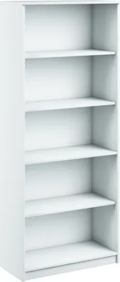A white, empty bookshelf.