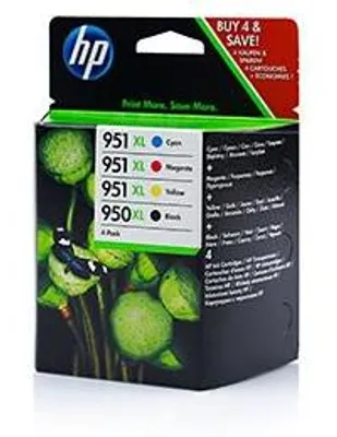 Produktbild von HP 950XL High Yield Black/951XL High Yield Cyan/Magenta/Yellow 4-pack Original Ink Cartridges, Hohe (XL-) Ausbeute, Schwarz, Cyan, Magenta, Gelb, Tinte auf Pigmentbasis, Tinte auf Pigmentbasis, 4 Stück(e), 2300 Seiten