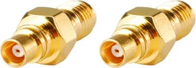 Produktbild von conecto SMA-Adapter, MCX-Kupplung, SMA-Buchse ohne Pin auf MCX-Buchse ohne Pin, Adapter zum verbinden von SMA-Anschlüssen mit MCX-Anschlüssen, vergoldet, 2er Set