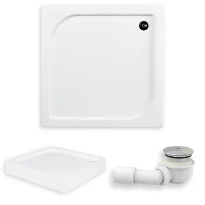 Zdjęcie produktu dla Brodzik Kompaktowy Prysznicowy Kwadratowy 90x90x16 Akrylowy, Gładki | w zestawie - Syfon, odpływ ⌀50 mm + nogi (stelaż) | BADLAND OSKAR