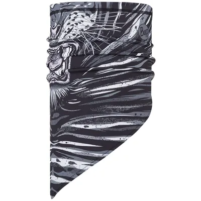 Zdjęcie produktu dla BUFF Tech Fleece Bandana – trójkątna chustka w kolorze szarym z motywem tygrysa