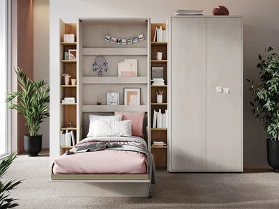 Produktbild von MIRJAN24 Schrankbett Concept Junior Vertical CJ-02, Wandklappbett inkl. Lattenrost, Schrank mit Klappbett (Farbe: Silk Flou, Größe: 90x200 cm, ohne Beleuchtung)