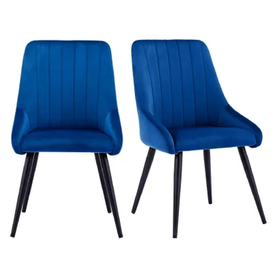 Produktbild von 2er Set Esszimmerstuhl Polsterstuhl Stoff Samt Stuhl Retro Metallbeine, Farbe:Dunkel Blau, Material:Samt
