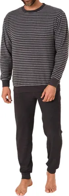 Produktbild von Herren Frottee Schlafanzug mit Bündchen in Streifenoptik - auch in Übergrößen - 212 13 101 ; grau , 58