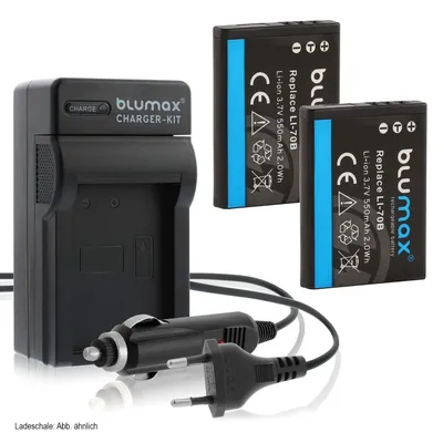 Produktbild von 2x Akku + Lader für Olympus Li -70B  VG-120, VG-130, VG-150, VG-160 550 mAh