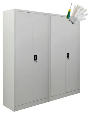 Produktbild von Mega Deal | 2x Flügeltürenschrank ELEPHANT mit 2 Türen, abschließbar | HxBxT 180x80x40cm | 4 Ebenen | Stahl mit Pulverbeschichtung | Lichtgrau | Spind Aktenschrank Metallschrank Werkstattschrank Mehrzweckschrank