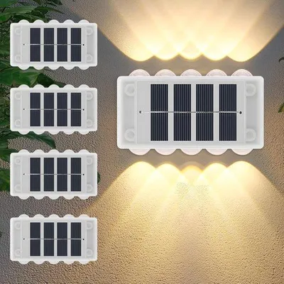 Productafbeelding van 4 stuks zonnepanelen wandlampen voor buiten, 10 LED zonnepanelen spots voor buiten, IP65 waterdichte zonnepanelen tuinwandlampen, warmwitte zonnepanelen spots, zonne-verlichting, verlichting voor omheiningen, decoratie