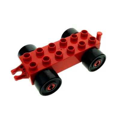 Produktbild von 1x Lego Duplo Anhänger 2x6 rot Reifen Rad schwarz Schiebe Zug 2626 2312c03