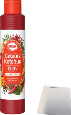 Produktbild von Hela Curry Gewürz Ketchup leicht scharf (500ml Flasche) + usy Block