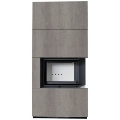 Produktbild von Kaminbausatz KRATKI FLOKI BOX rechts 8 kW Ø 160 Quarzsinter NATURALI PIETRA DI SAVOIA GRIGIA BOCCIARDATA