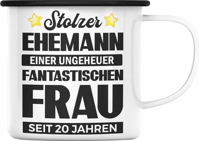 Produktbild von Trendation - Emaille Tasse 20 Jahre Verheiratet Geschenk Ehemann Lustiger Spruch 20. Hochzeitstag (Schwarz)