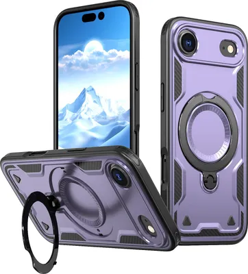 Image de Étui double couche pour iPhone Air, étui de protection magnétique avec anneau et support Violet