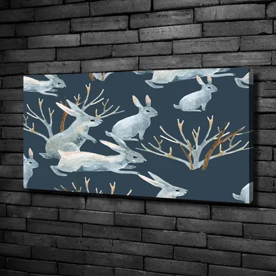 Produktbild von Tulup® Leinwandbild -100x50 cm - Wandkunst - Drucke auf Leinwand - Leinwanddruck  - Tiere - Blau - Kaninchen im Winter