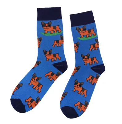 Produktbild von Herren Basic Socken aus Baumwolle Französische Bulldogge Kornblau Größe 43-46