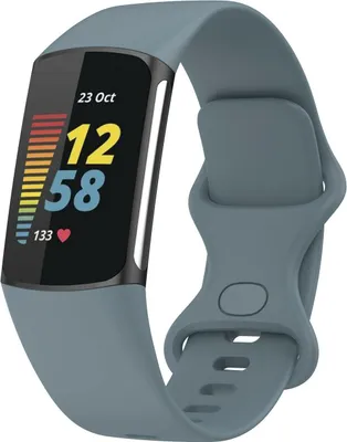 Produktbild von Silikon-Smartwatch-Armband – Passend für Fitbit Charge 5 / Fitbit Charge 6 – Grau-Blau – Strap-it Uhrenarmband – Größe: S