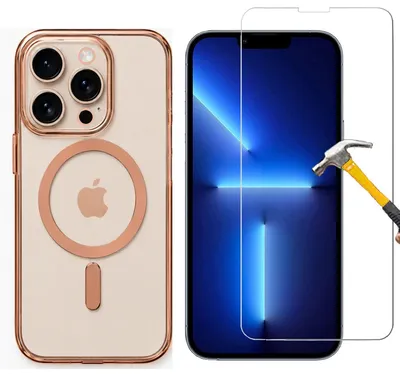 Produktbild von 2in1 Schutzglas + Schutzhülle für iPhone 13 pro mit Kameraschutz Magnetisch für MagSafe Ladegerät Panzerglas Hülle Cover Silikonhülle 13pro Roségold